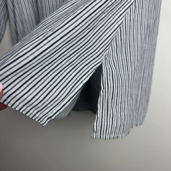 J Jill Top Womens Striped V Neck Floral Embroidered Top Size L Puff Sleeve Boho - Picture 6 of 10